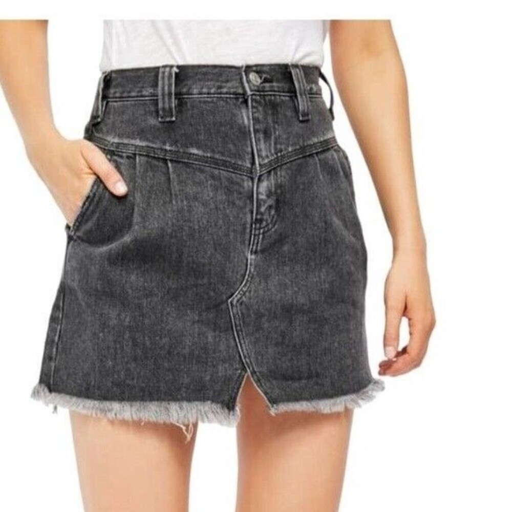 New FREE‎ PEOPLE Sidecar Mini Denim Skirt Sanded Black Grey Size 28 UK10 ($78)